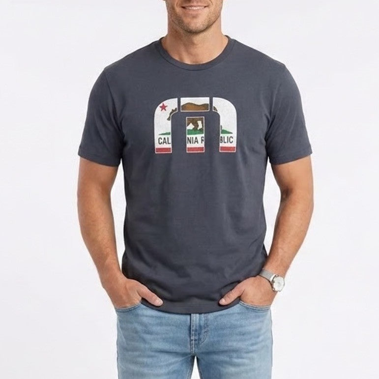 TravisMathew Mens High Tide 2.0 California Bear Graphic T-Shirt Blue S