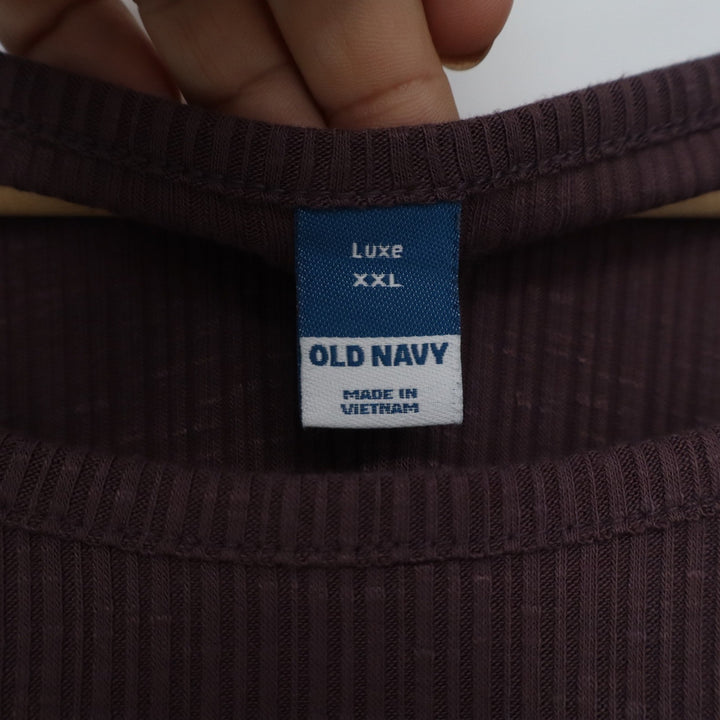 Old Navy Luxe Womens XXL Plum Purple Ribbed Short Sleeve Scoop Neck Tee