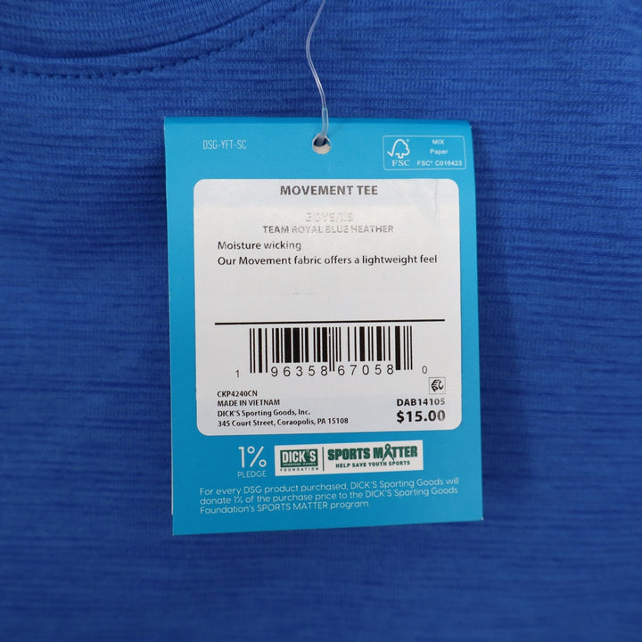DSG Boys Movement Tee Team Royal Blue Heather XS 6-7 Moisture Wicking Shirt NEW