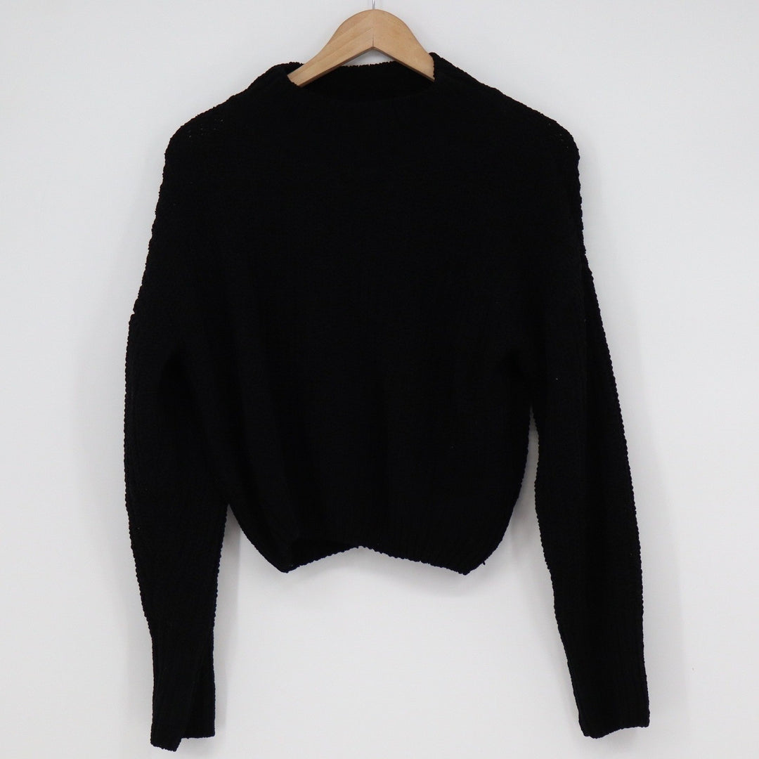 Double Zero Black Popcorn Knit Cropped Sweater Crew Neck DZ20H913 Medium