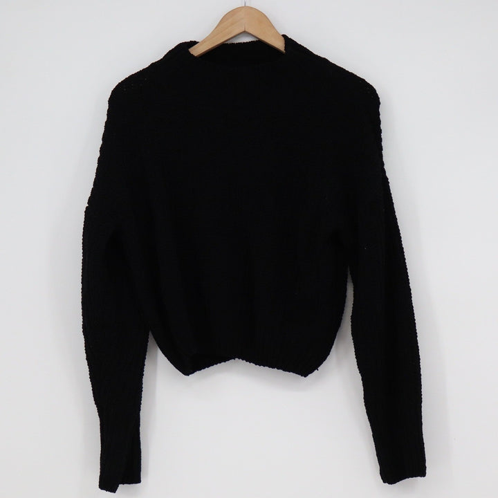Double Zero Black Popcorn Knit Cropped Sweater Crew Neck DZ20H913 Medium