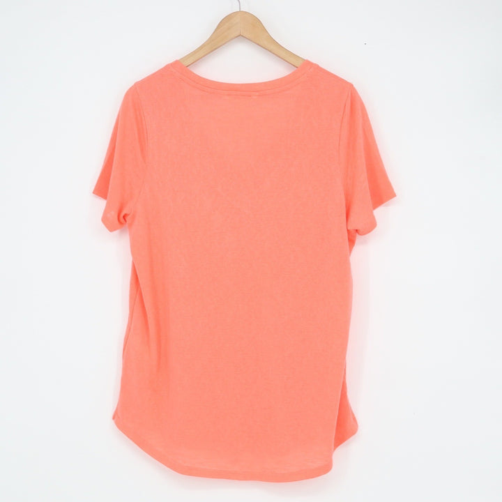 Athleta Womens V-Neck Slub Knit T-Shirt Coral Orange Short Sleeve Size L