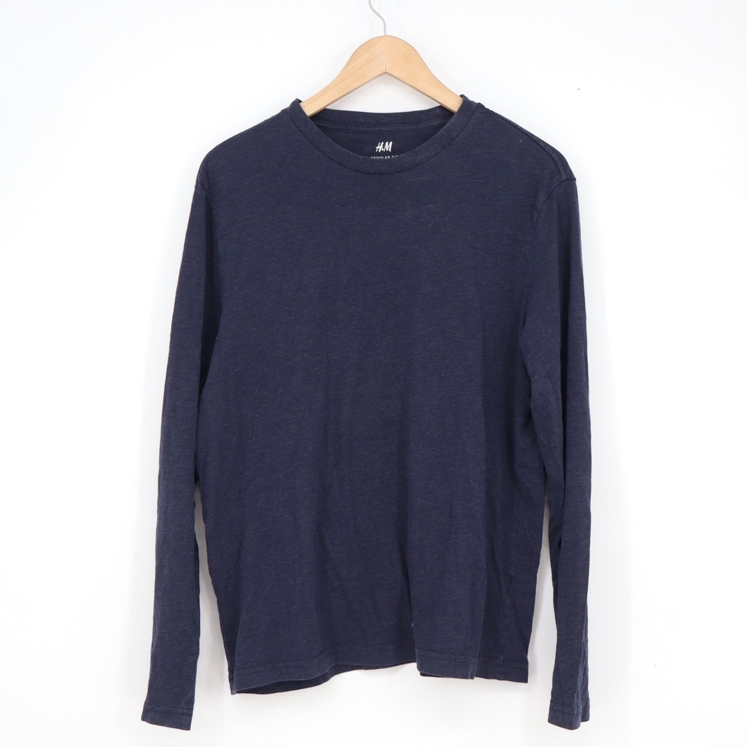H&M Mens Regular Fit Long Sleeve Crew Neck T-Shirt Navy Blue Heather Size M