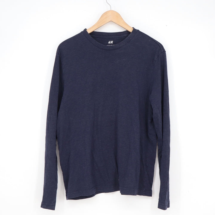 H&M Mens Regular Fit Long Sleeve Crew Neck T-Shirt Navy Blue Heather Size M