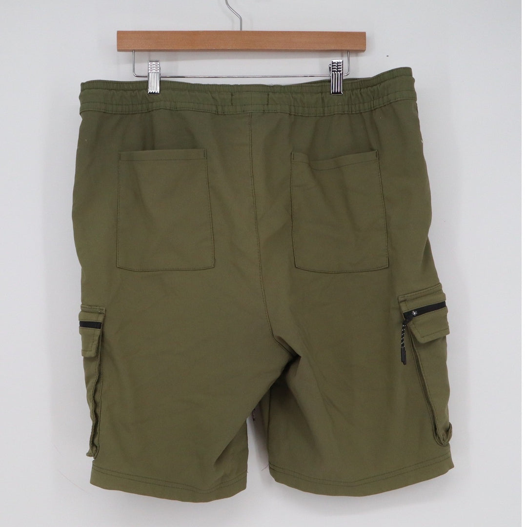 Steve's Jeans Mens 2XL Olive Green Cargo Shorts Elastic Waist Stretch Utility