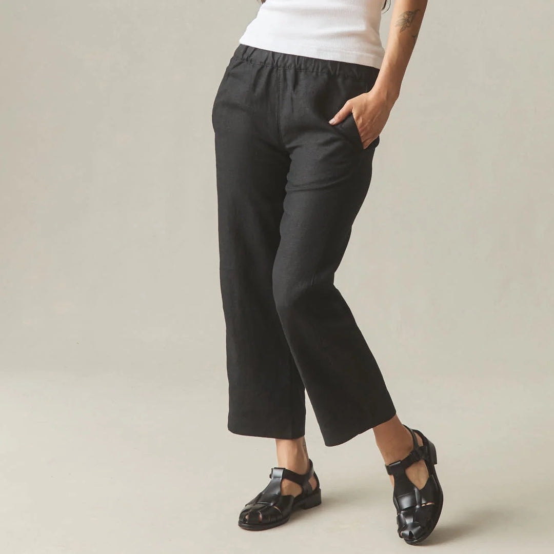 American Giant Pants Womens Medium Black Linen Summer Wear Relaxed Fit Wide Leg