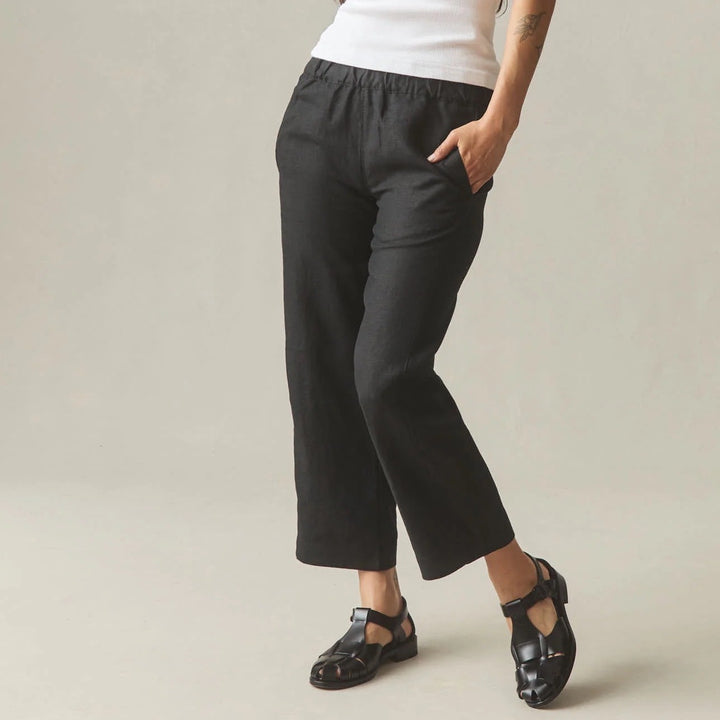 American Giant Pants Womens Medium Black Linen Summer Wear Relaxed Fit Wide Leg