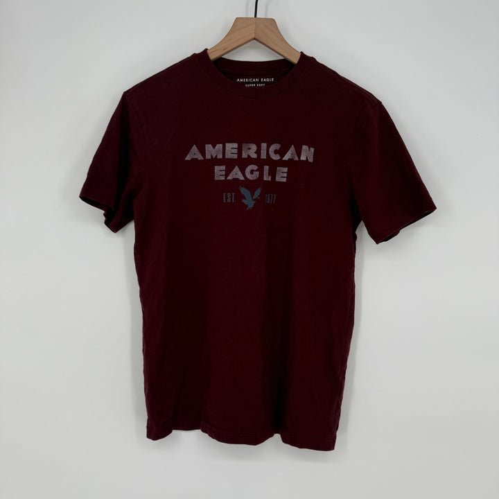 American Eagle Super Soft Burgundy Graphic Logo T-Shirt XS Short Sleeve Casual