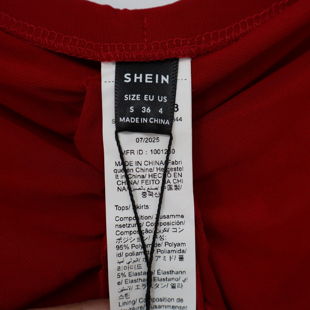 SHEIN BAE Red Ruched Ruffle Front Maxi Skirt Small Mesh Draped Lined