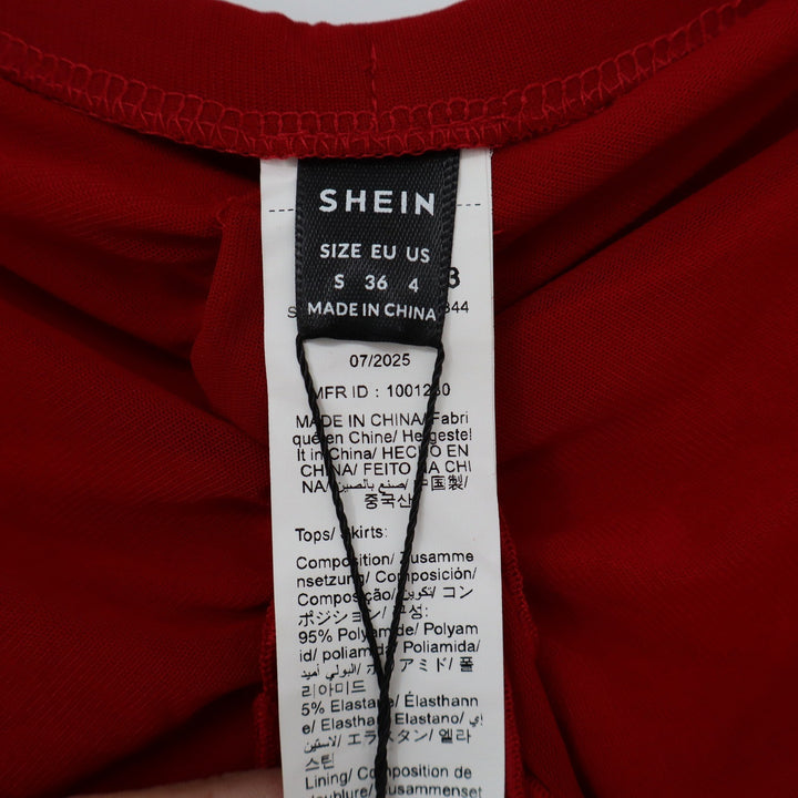 SHEIN BAE Red Ruched Ruffle Front Maxi Skirt Small Mesh Draped Lined