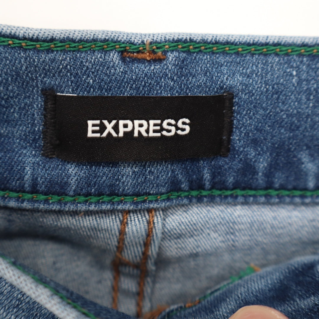 Express Women High Rise Flare Distressed Ripped Knee Jeans Medium Wash 12R