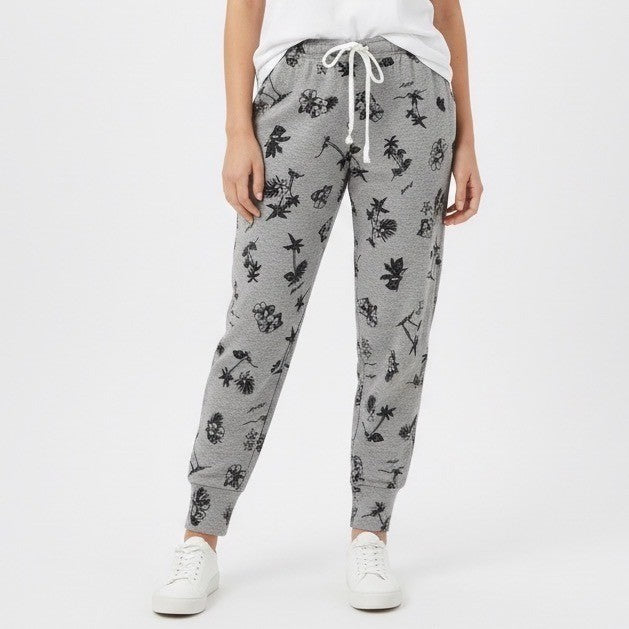 Hurley Gray Tropical Palm Tree Floral Print Jogger Sweatpants Size L