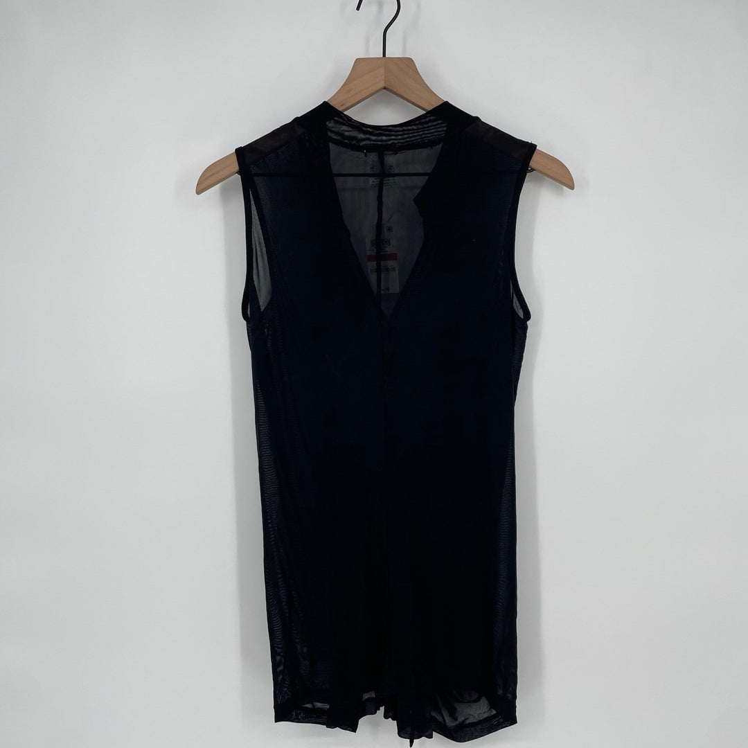 Bar III Black Mesh V Neck Ruched Front Sleeveless Top XS