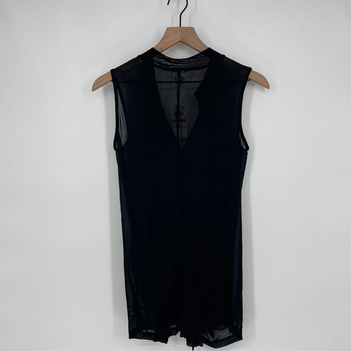 Bar III Black Mesh V Neck Ruched Front Sleeveless Top XS