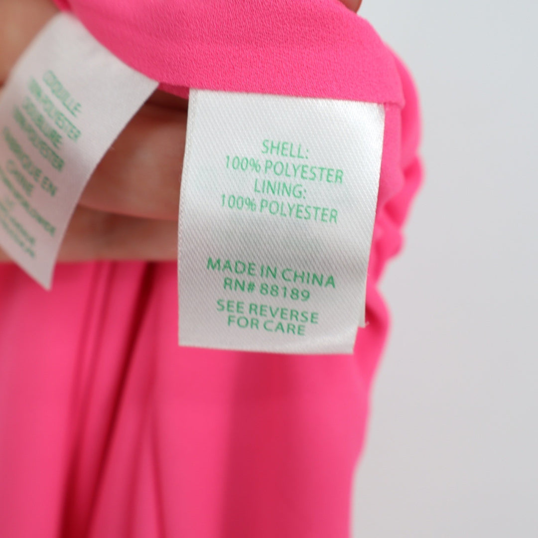 Lilly Pulitzer Neon Pink Faux Wrap Ruffle Mini Dress Size 12 Spaghetti Strap