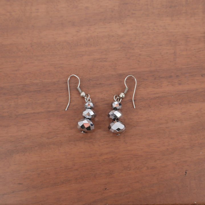 Silver Tone Faceted Graduated Bead Dangle Drop Earrings French Wire
