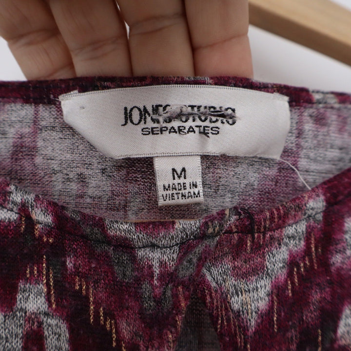 Jones Studio Separates Burgundy Ikat Geometric Cap Sleeve Midi Sheath Dress M