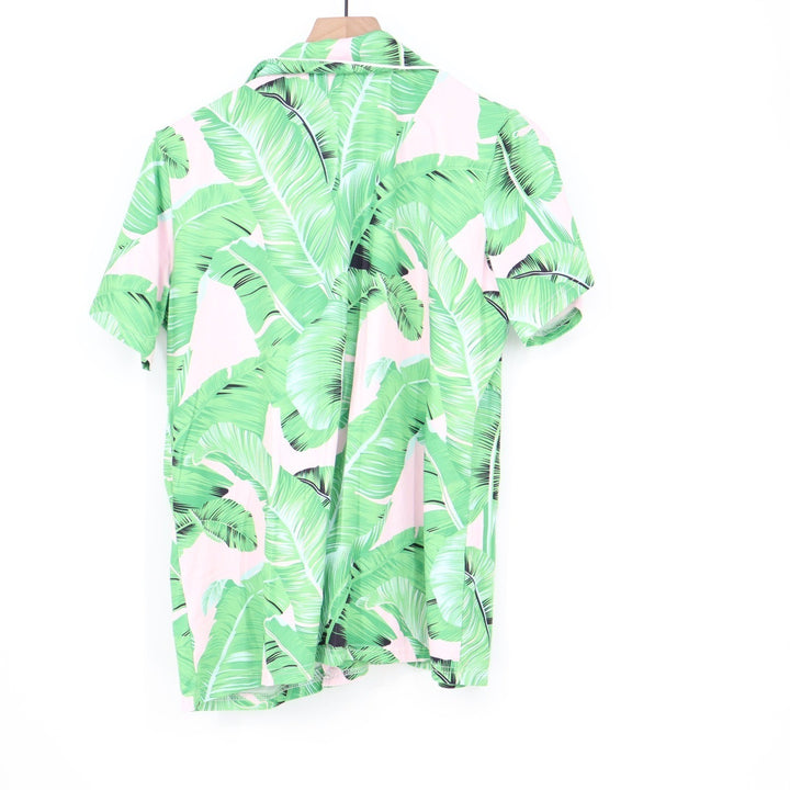 Ekouaer Womens Pajama Set Large Green Pink Tropical Banana Leaf Print 2pc PJ