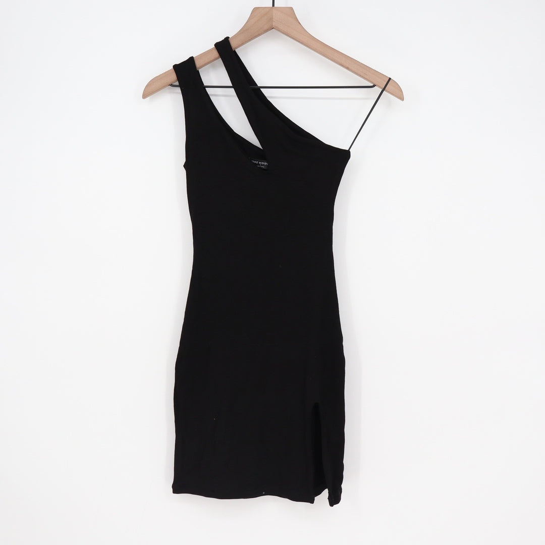 Naked Wardrobe Black One Shoulder Cutout Side Slit Bodycon Mini Dress Small