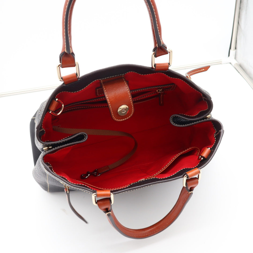 Dooney & Bourke Black Pebbled Leather Tote Bag with Tan Trim