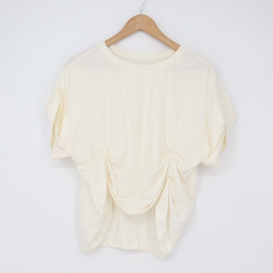 MOTF T-Shirt Women's M Cream Ruched Draped Front Short Sleeve