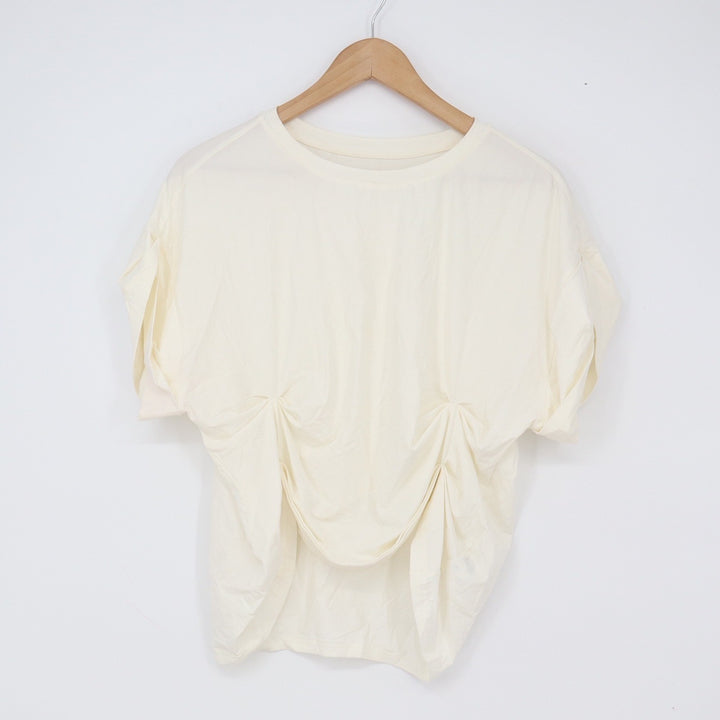 MOTF T-Shirt Women's M Cream Ruched Draped Front Short Sleeve