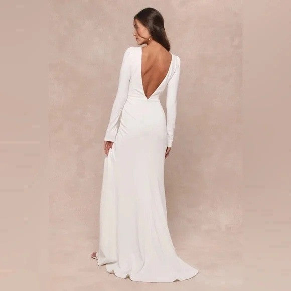 Lulus Stunning Romance White Long Sleeve Mermaid Maxi Dress Size S