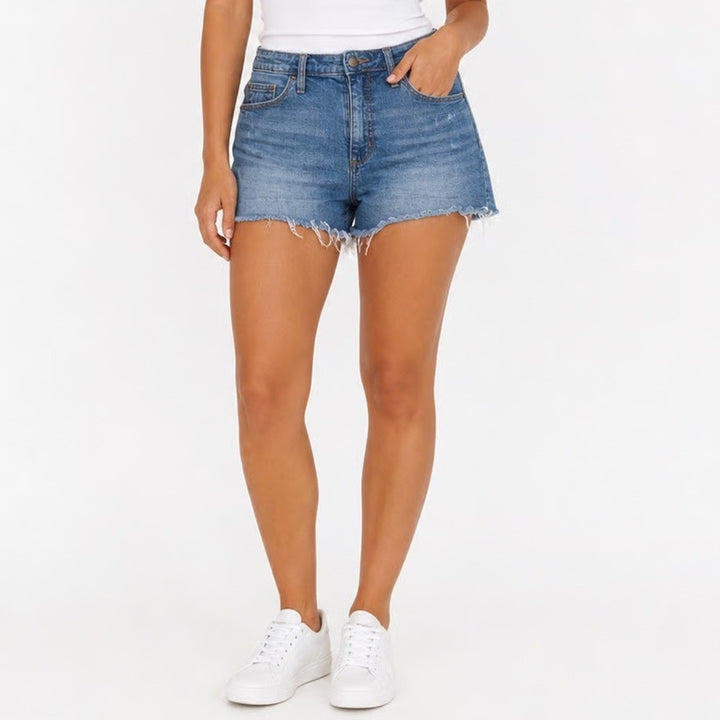 Universal Thread Womens Blue Denim Cut Off Shorts Medium Wash Frayed Hem Size 8