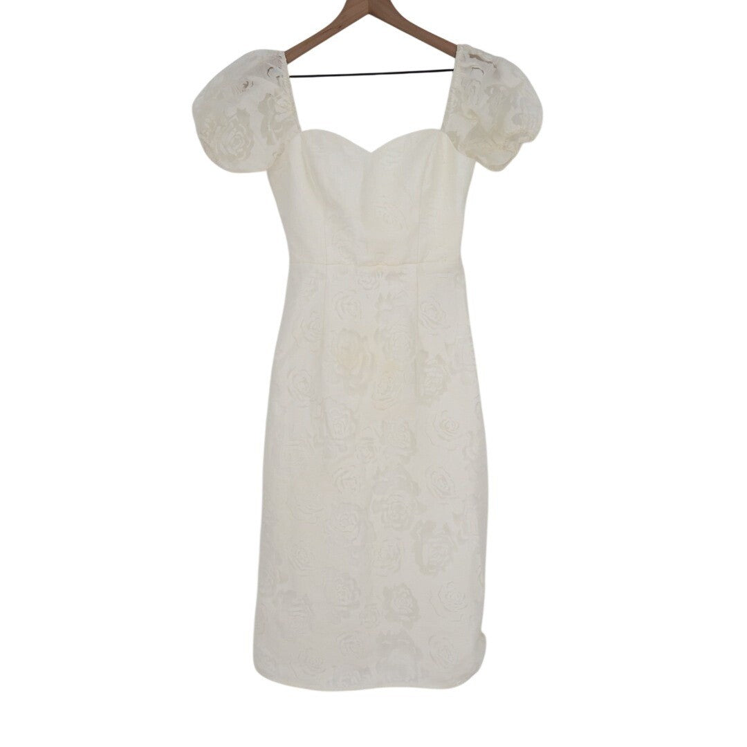 Lulus Odetta Midi Dress Womens Small White Cotton Burnout Puff Sleeve Lace-Up