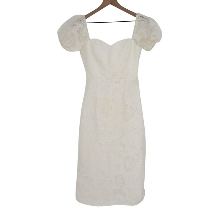 Lulus Odetta Midi Dress Womens Small White Cotton Burnout Puff Sleeve Lace-Up