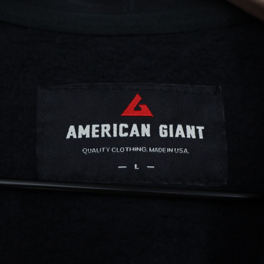 American Giant Hoodie Mens Large Black Full Zip Logo Cotton Pockets Ribbed Hem