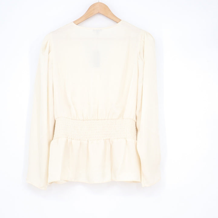 Express Ivory Surplice Wrap Front Tie Peplum Blouse NWT Large