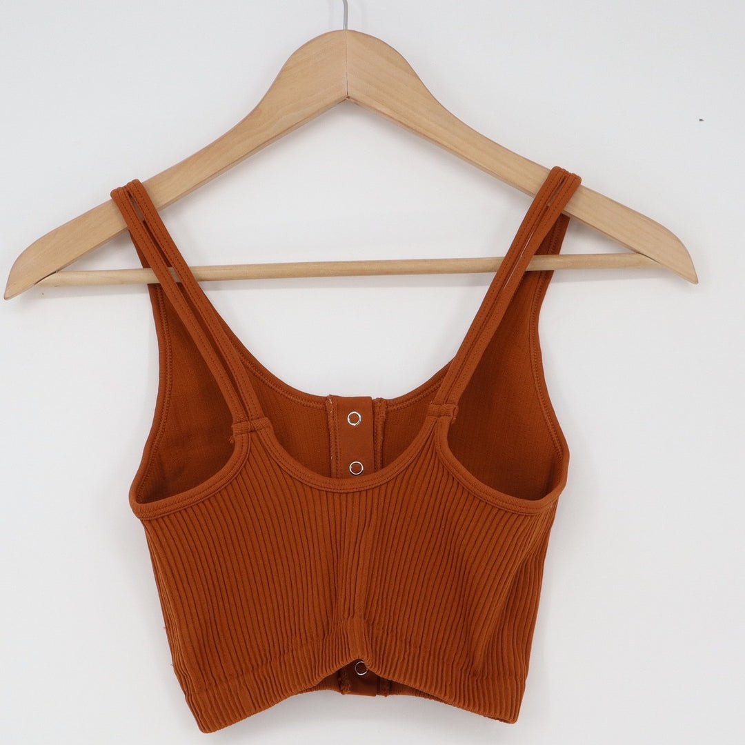 Aerie Crop Top Womens S Real Good Snap Front Burnt Orange Ribbed Excellent