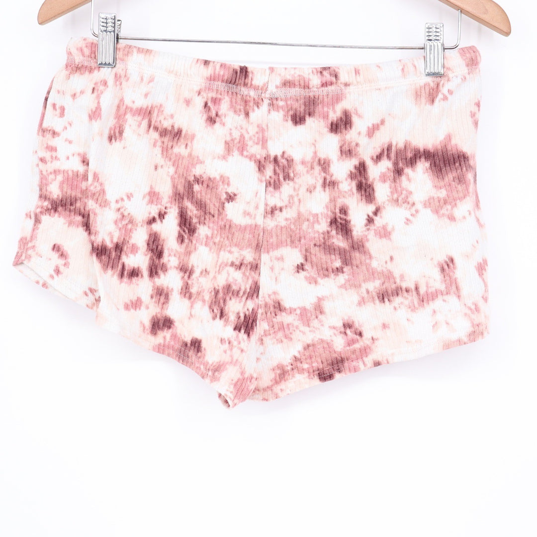Danskin Womens Mauve Pink Tie Dye Ribbed Lounge Pajama Shorts Large