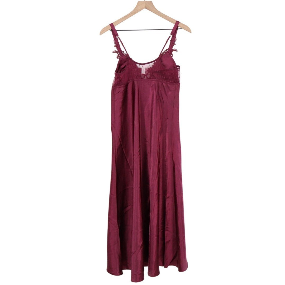 Flora By Flora Nikrooz Lingerie Nightgown Womens Medium Red Satin Venise Trim