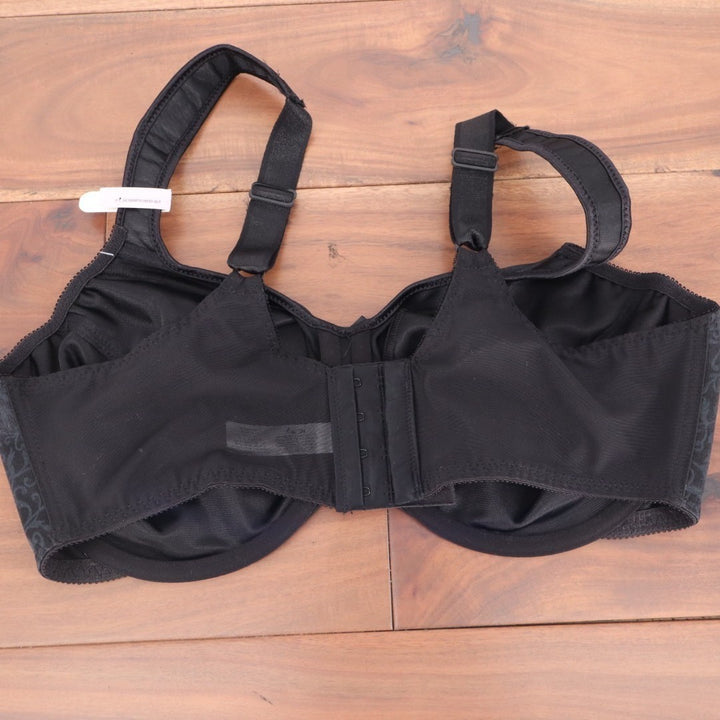 Bali Satin Tracings Minimizer Bra Womens 38D Black Floral Stretch Underwire