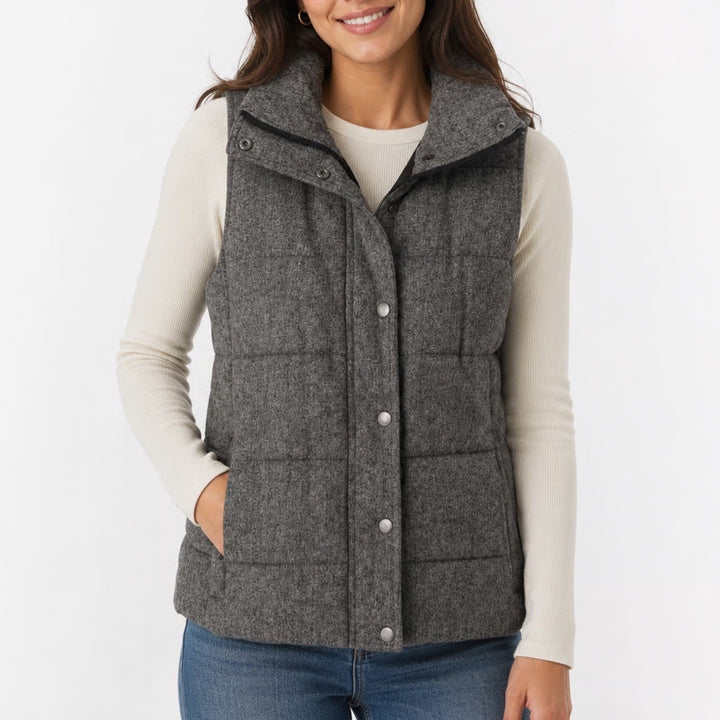 Old Navy Womens Gray Herringbone Wool Blend Quilted Puffer Vest Large