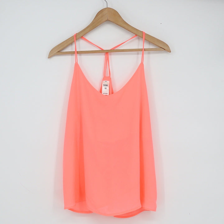 Now Neon Pink Cami Top Size 12 V-Neck T-Back Spaghetti Strap Flowy Tank