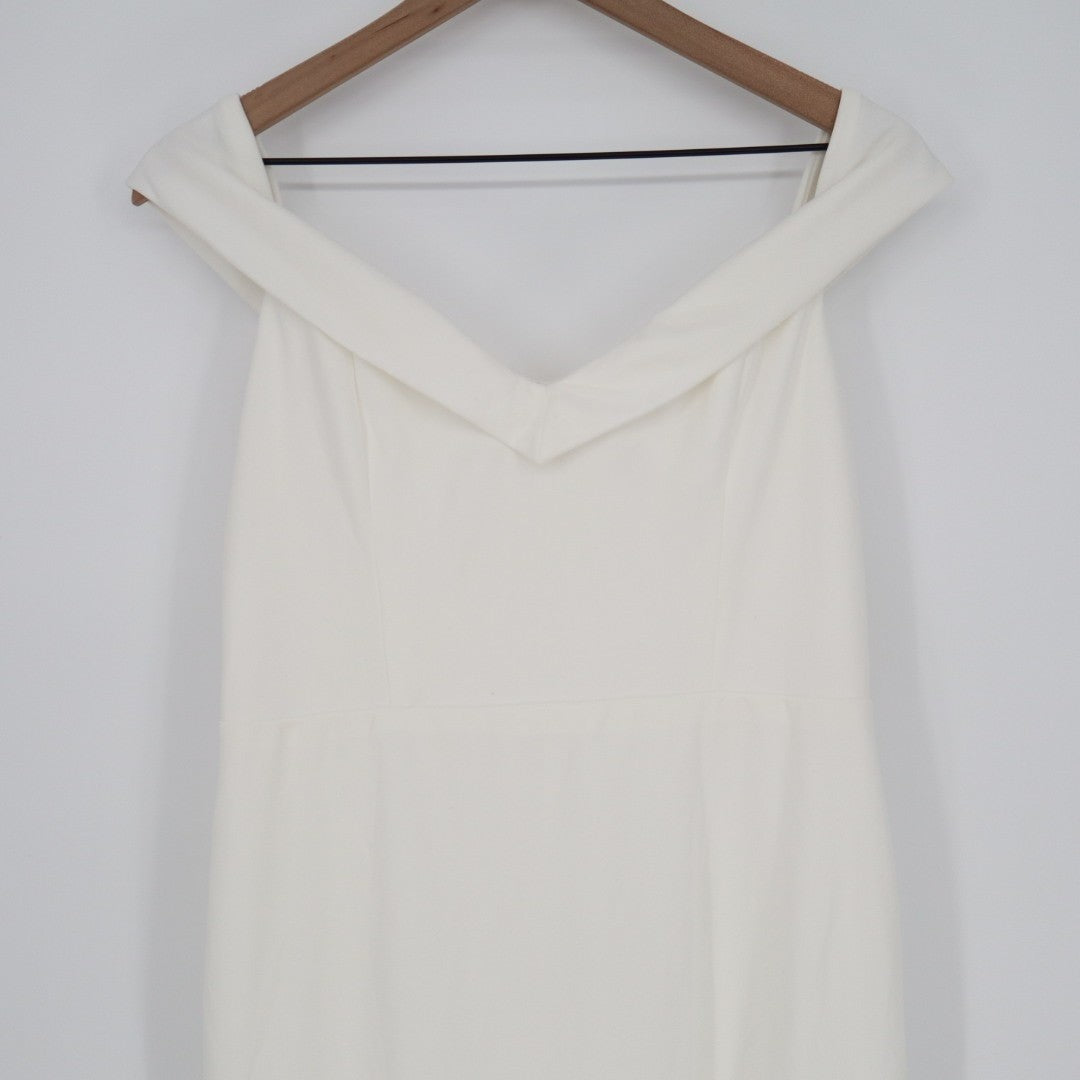 Lulus Arienne Dress Womens XL White Stretch Off-the-Shoulder Mermaid Back Zip