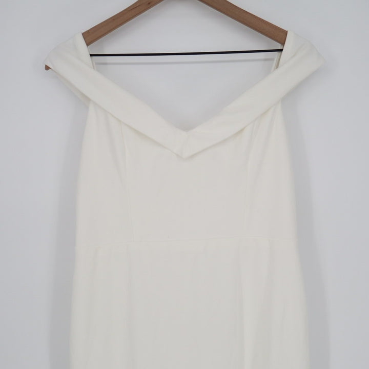 Lulus Arienne Dress Womens XL White Stretch Off-the-Shoulder Mermaid Back Zip