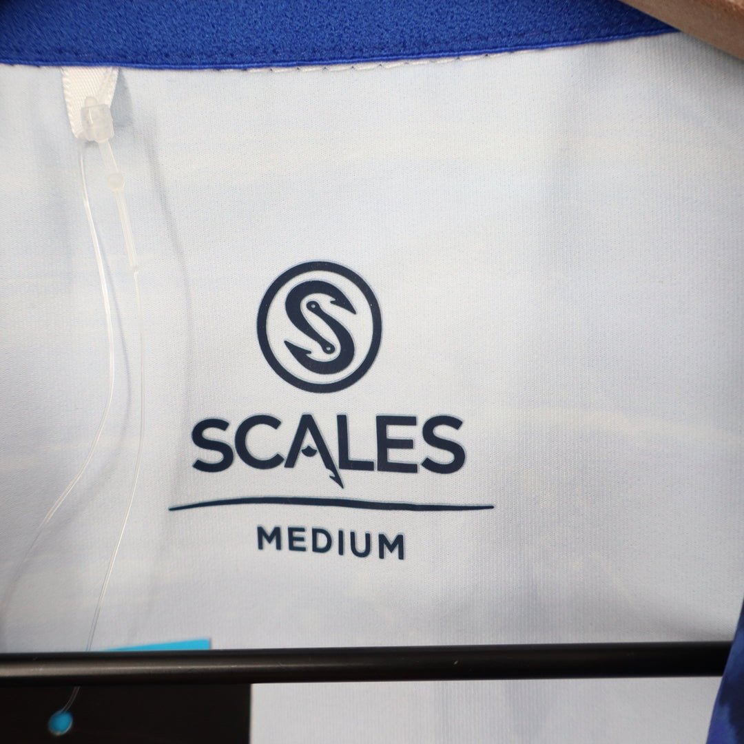 Scales Gear Marlin Strike Polo Shirt Mens Medium Navy Blue Wave Graphic