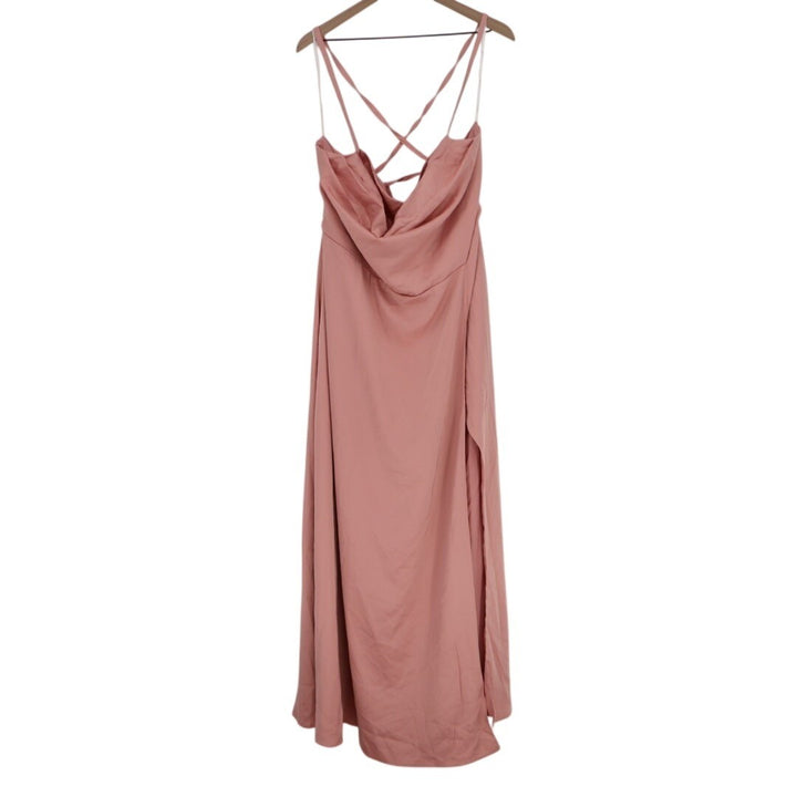 Lulus So Loving Maxi Dress Women's 2X Blush Pleated Lace-Up Spaghetti Strap Slit