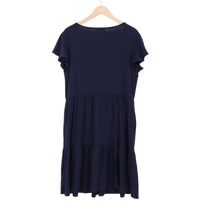 Hotouch Womens Navy Blue Tiered V-Neck Flutter Sleeve T-Shirt Dress Size L