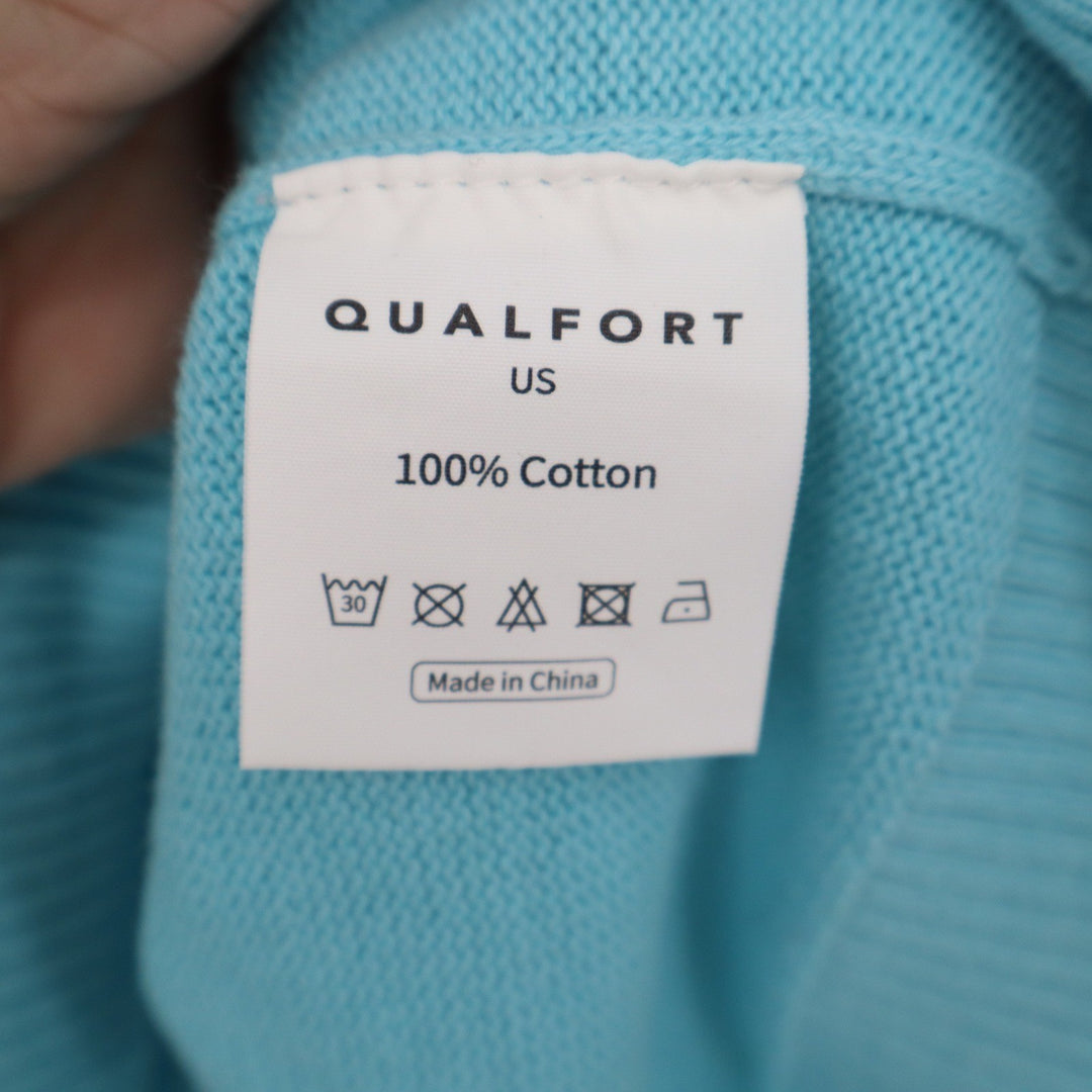 Qualfort Aqua Blue 100% Cotton Crewneck Sweater XL Long Sleeve Lightweight Knit