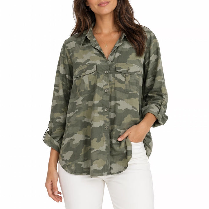 Old Navy utility shirt Womens XL Multi Camo Cotton Long Sleeve Spread Collar