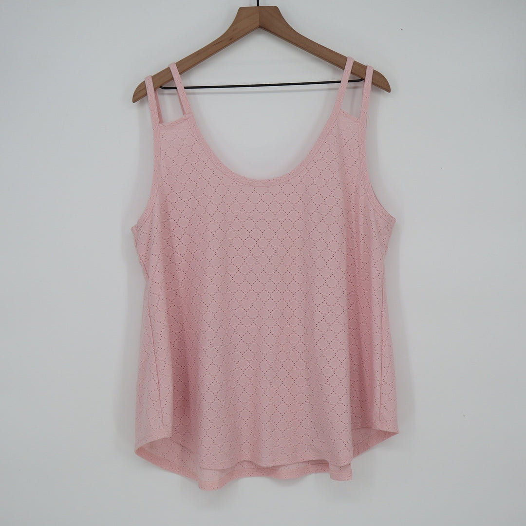Pink Eyelet Scoop Neck Tank Top Double Strap Sleeveless Boho Blouse 10948