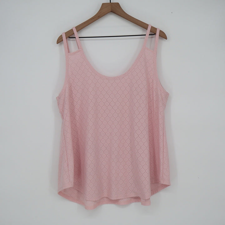 Pink Eyelet Scoop Neck Tank Top Double Strap Sleeveless Boho Blouse 10948