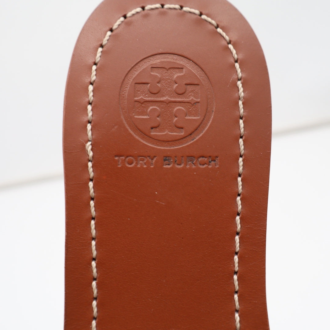Tory Burch Sandals Womens 8 Miller Thong Flip Flop Gray Leather Logo Excellent
