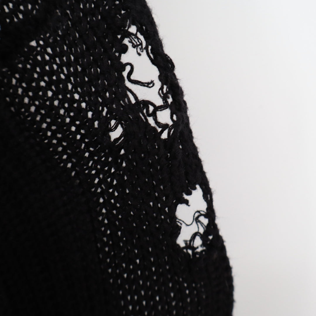 Lulu's Crop Sweater Womens Black Cotton Knit Ribbed Knotted Front Bell Sleeve