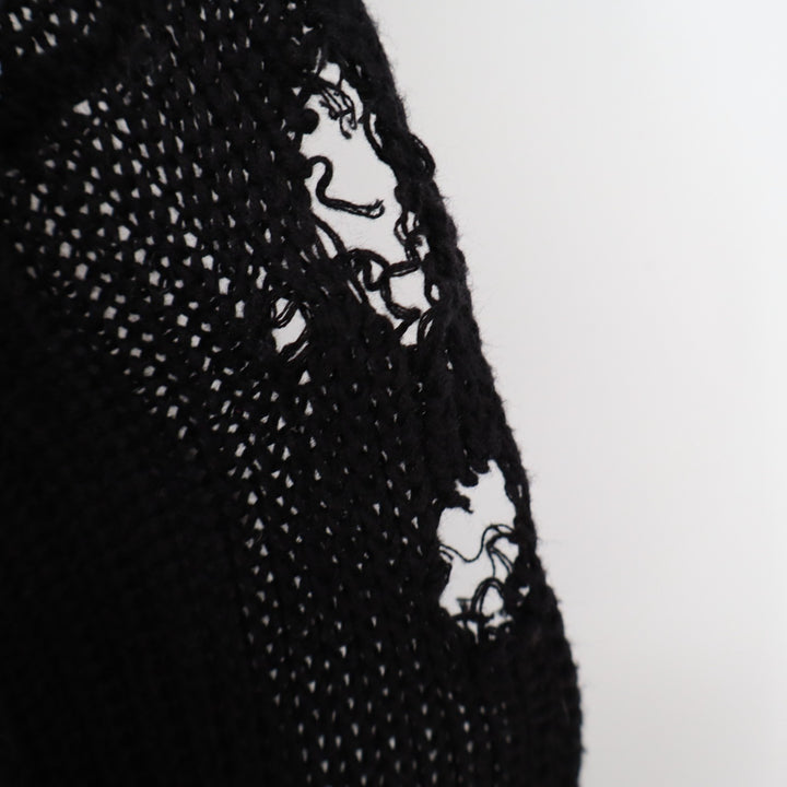 Lulu's Crop Sweater Womens Black Cotton Knit Ribbed Knotted Front Bell Sleeve